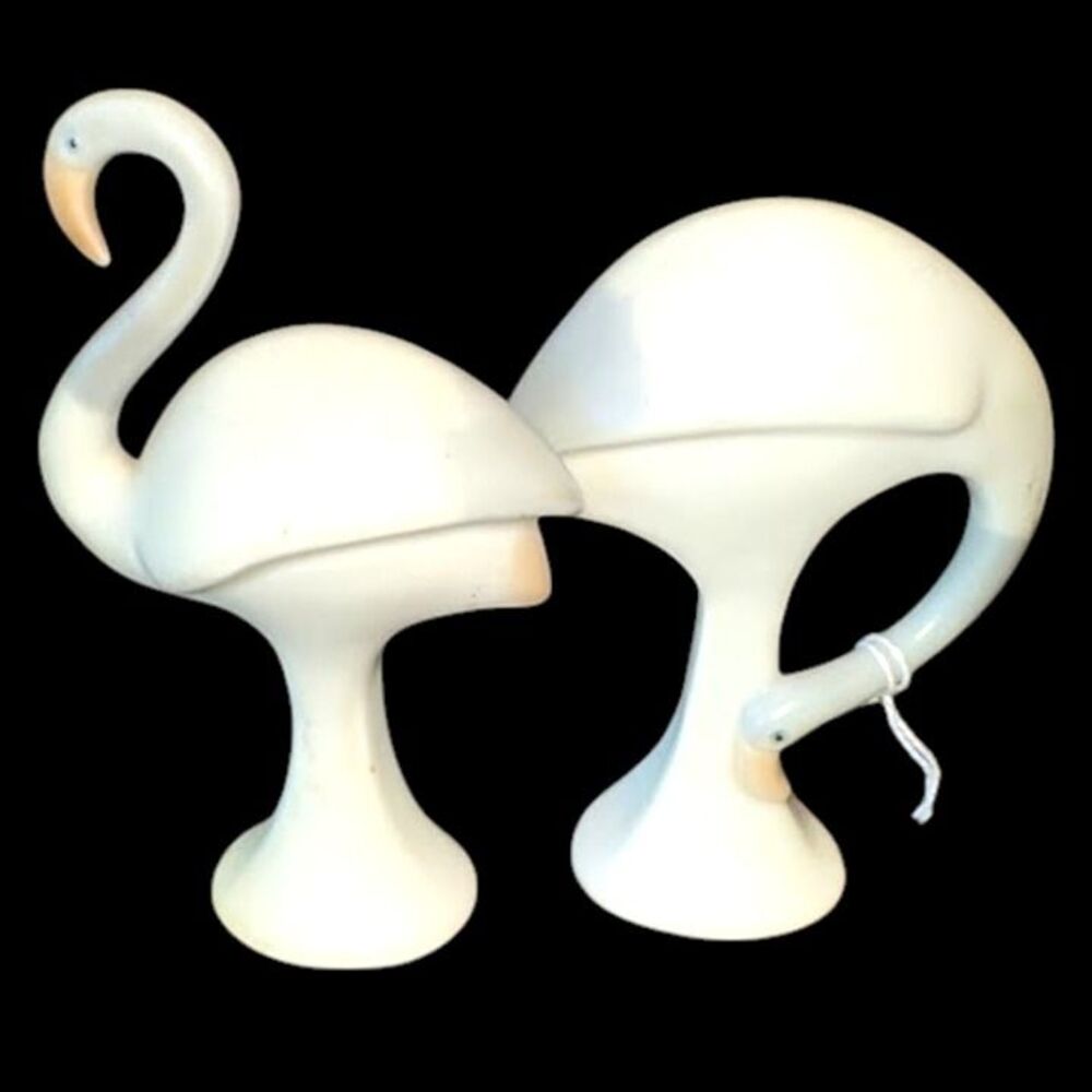 Vintage White & Blue Porcelain Flamingo Figurines Set of 2